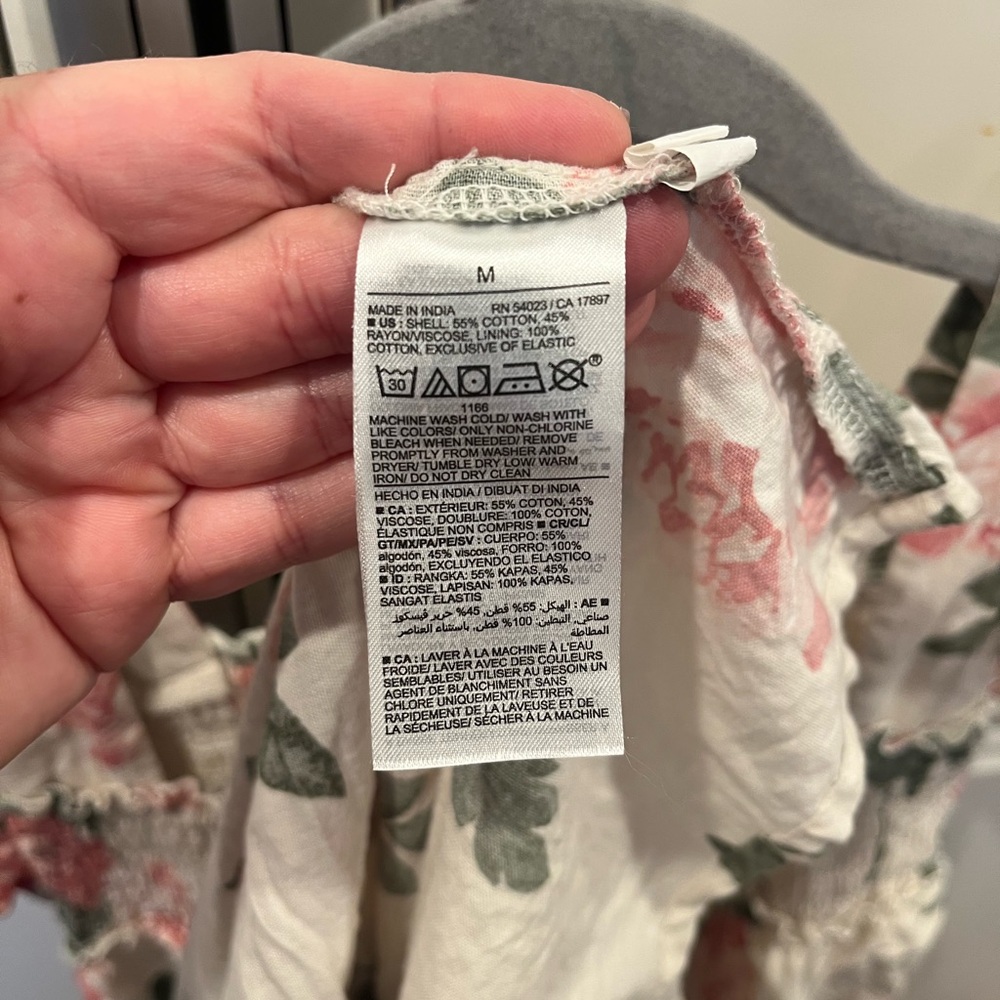 Old Navy Floral Roses Smocked Dress - Cream and Pink Lined - Picture 4 of 5